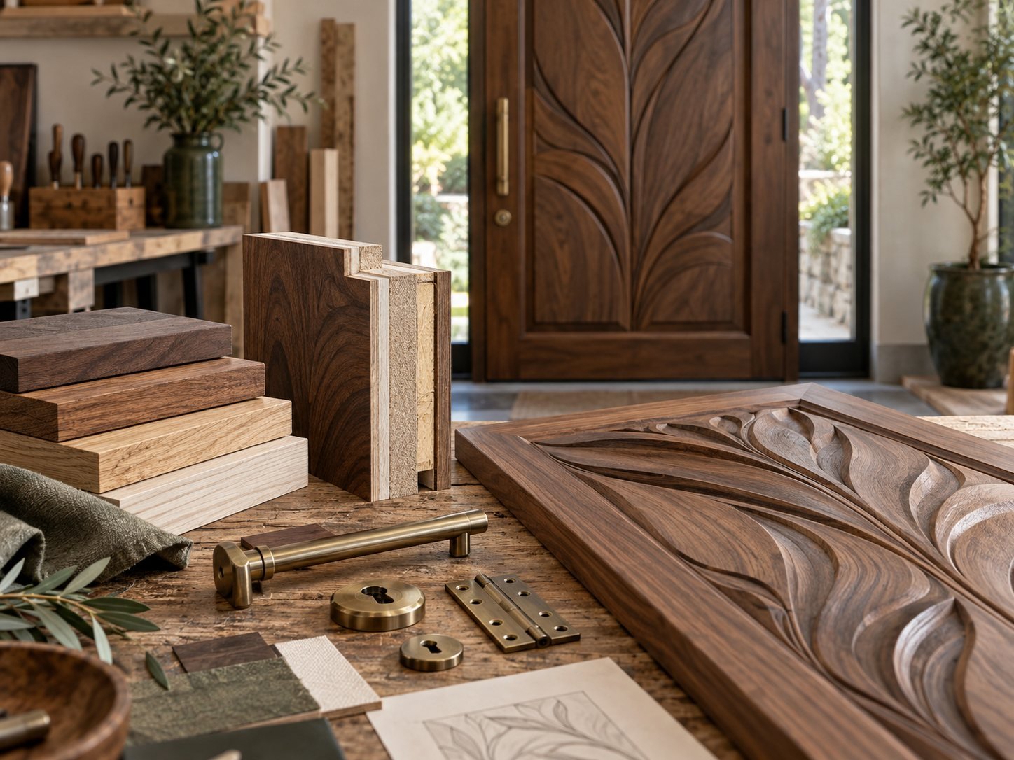 Custom carved wooden entrance door