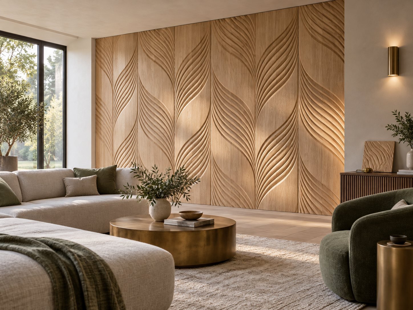 Custom CNC feature wall with dimensional carved panel design