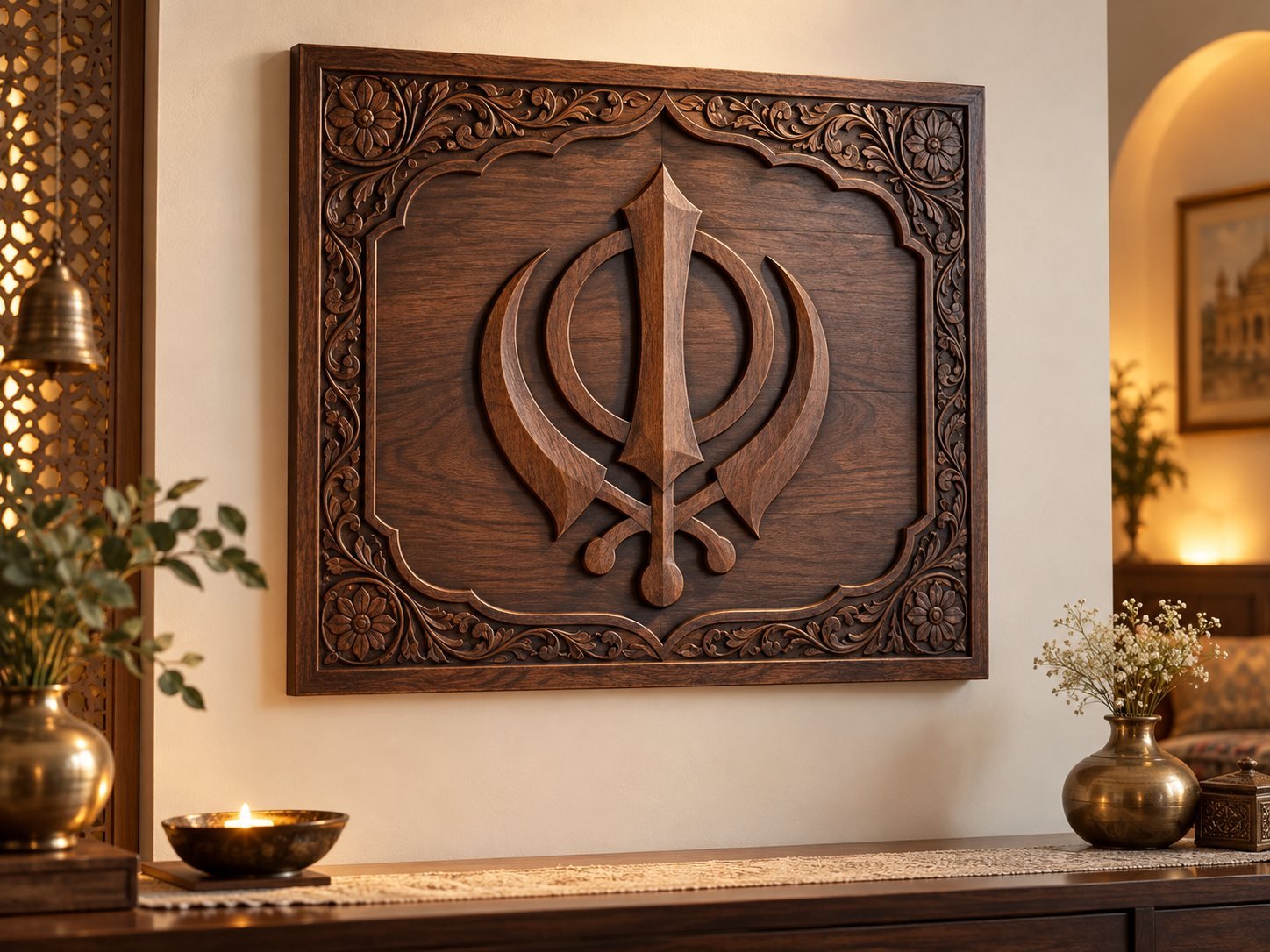 Sikh Heritage carved wooden plaque