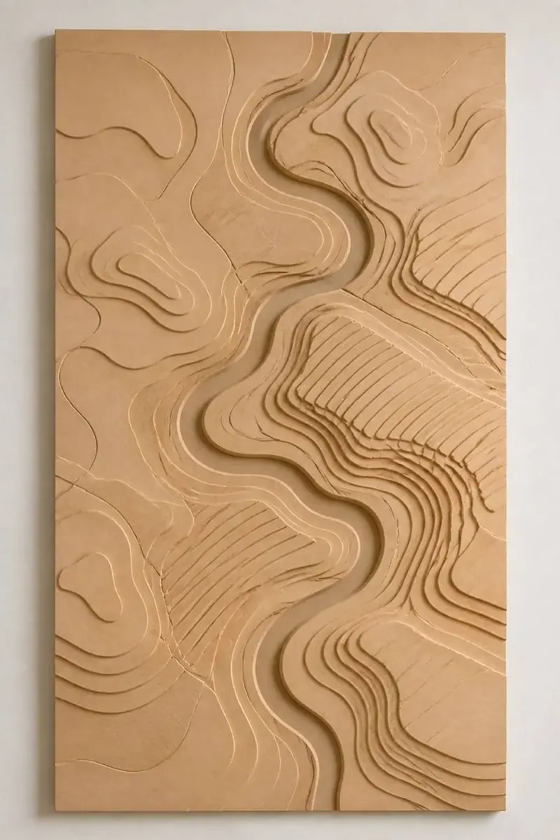 Aerial — Topographic river landscape