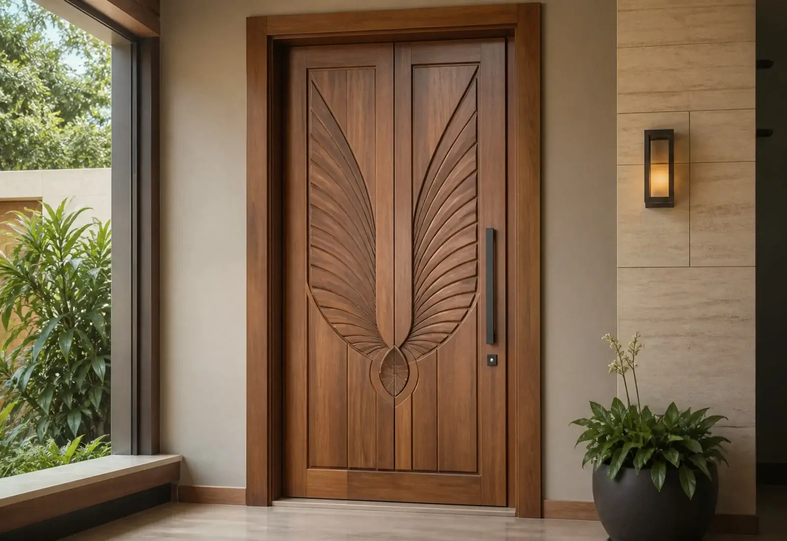Carved solid-wood entrance door