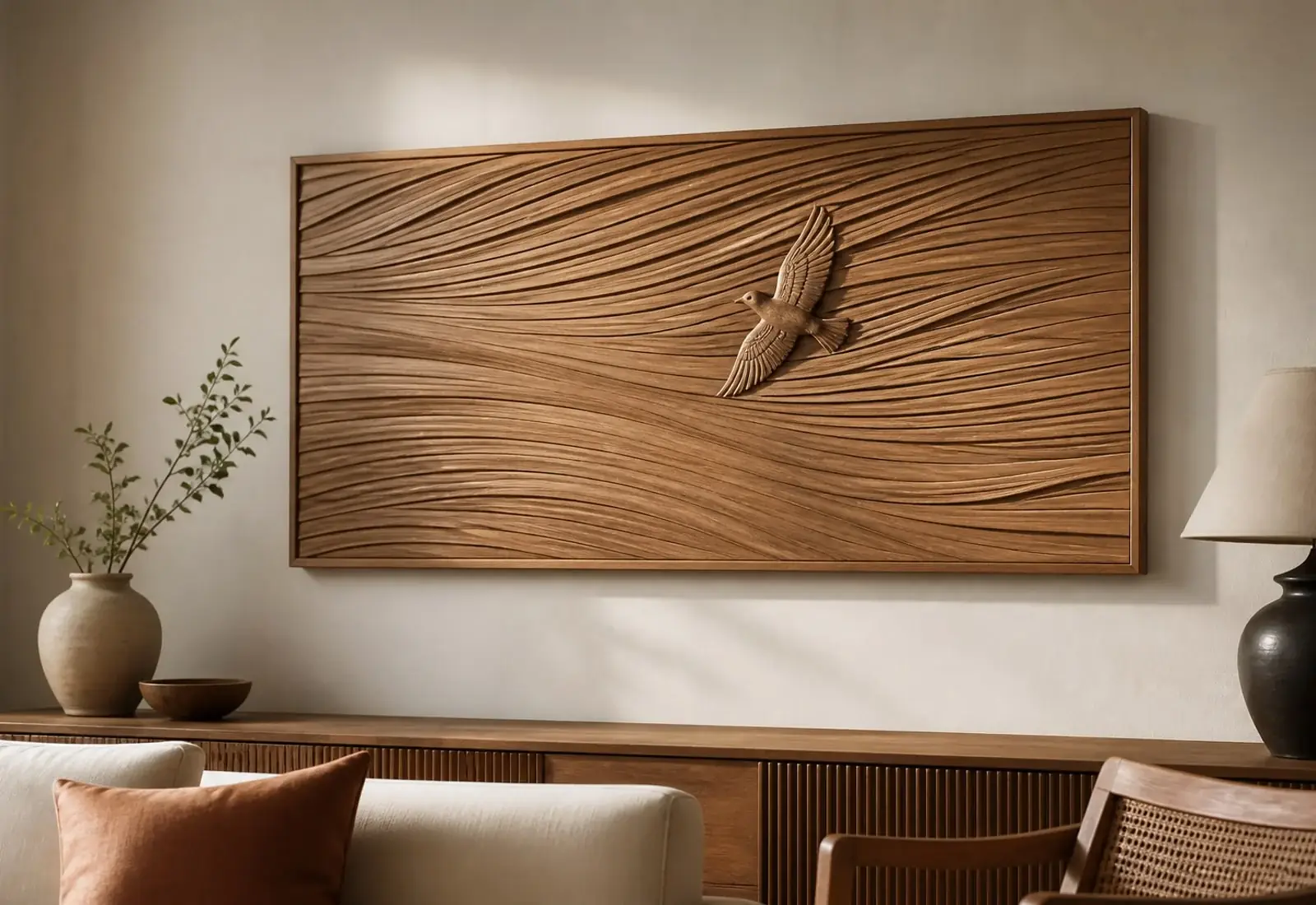 Lark — Bird crossing carved wind lines