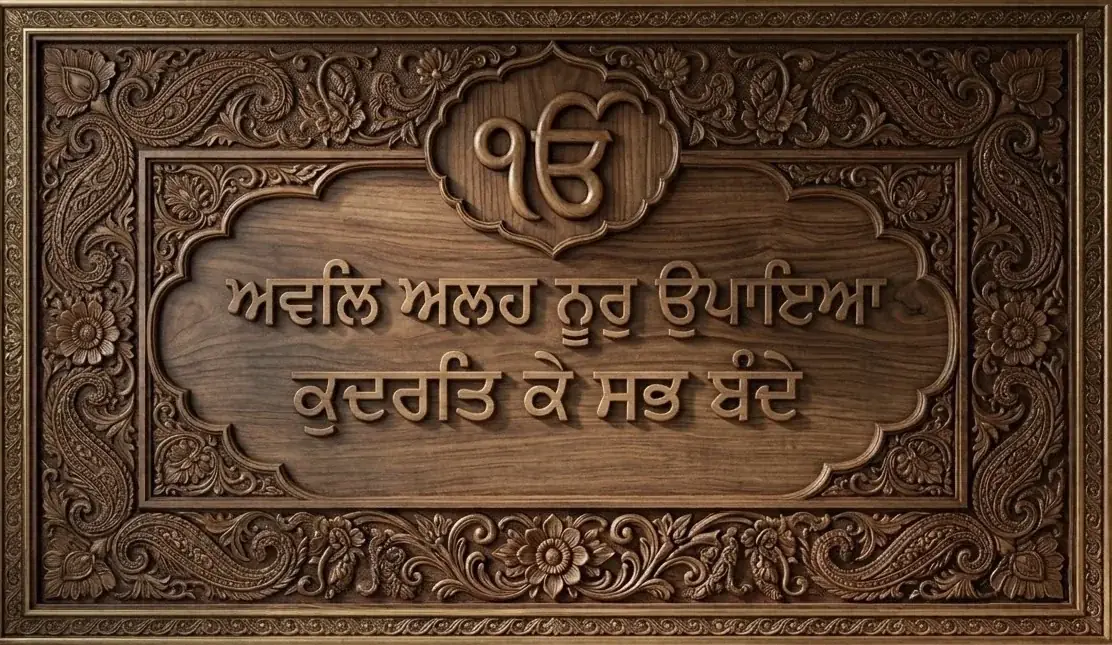 Ik Onkar Ornate Verse Plaque — Ornate Ik Onkar and Gurmukhi inscription plaque