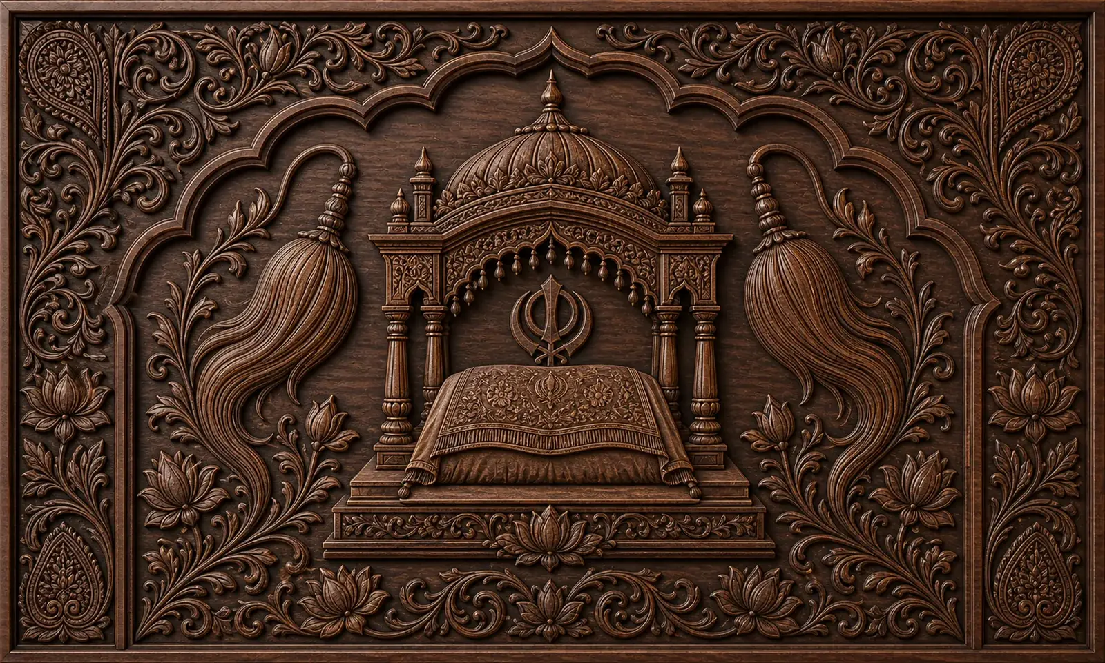 Palki Sahib Plaque — Devotional Palki Sahib composition with floral relief