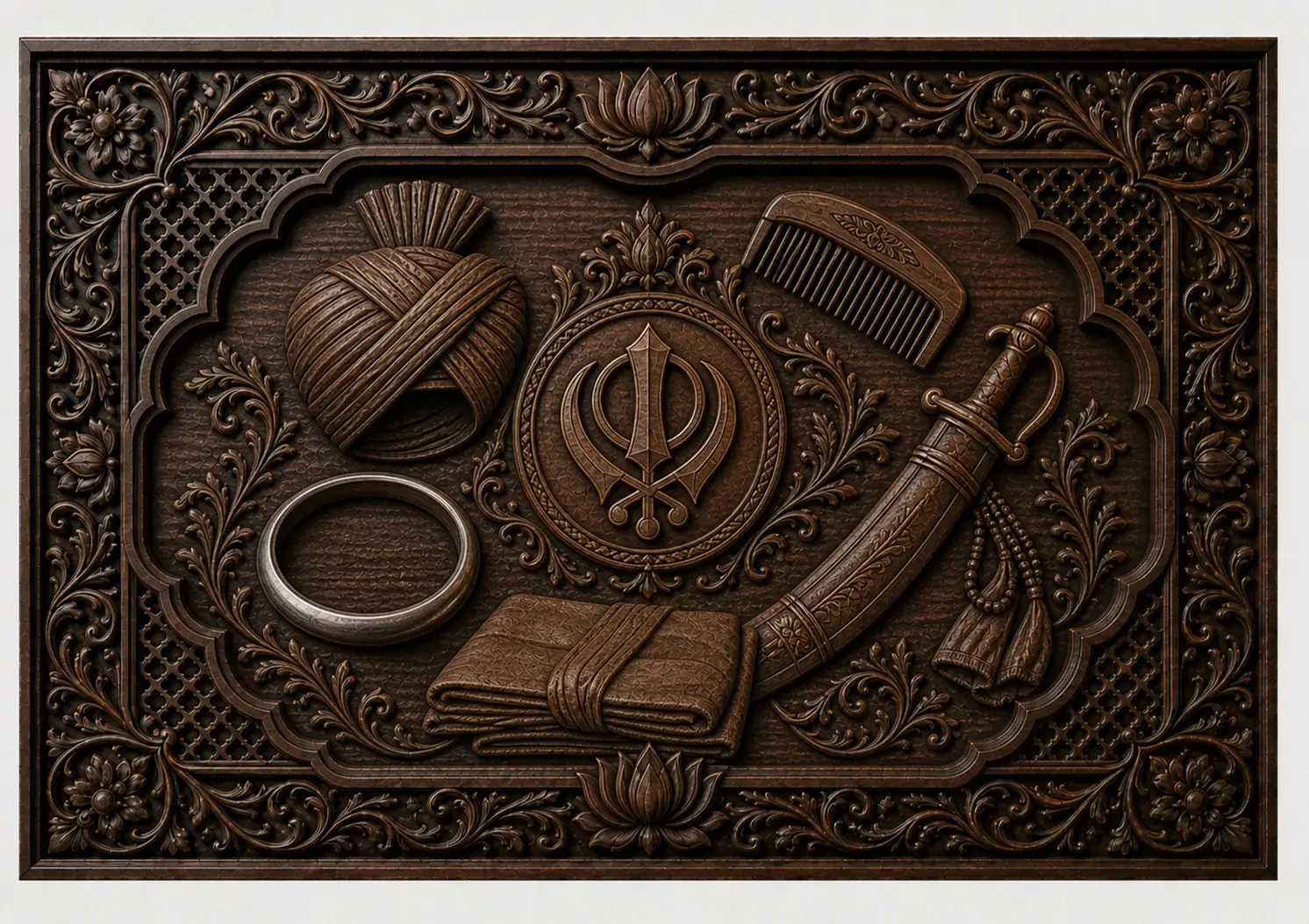 Sikh Heritage carved wooden plaque